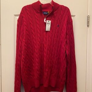 Classic Men's Red Zip Up Cable Knit Sweater